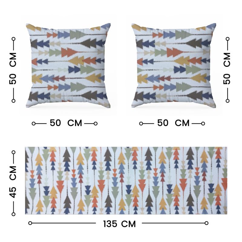 INTEX HOME Sofia Elegance 3-Piece Set – Linen Velvet Table Runner 45x135 cm - 2 Cushion Covers 40X40 cm – Elegant Home Décor for Dining Table & Living Room – Grey