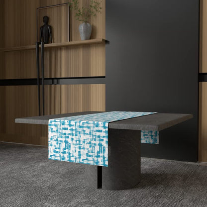 Izzy Canvas Table Runner in Turquoise & Blue, a 35x140 cm Durable Decorative Centerpiece with a Fresh and Breezy Modern Pattern, perfect for a Coastal or Contemporary Dining Table
