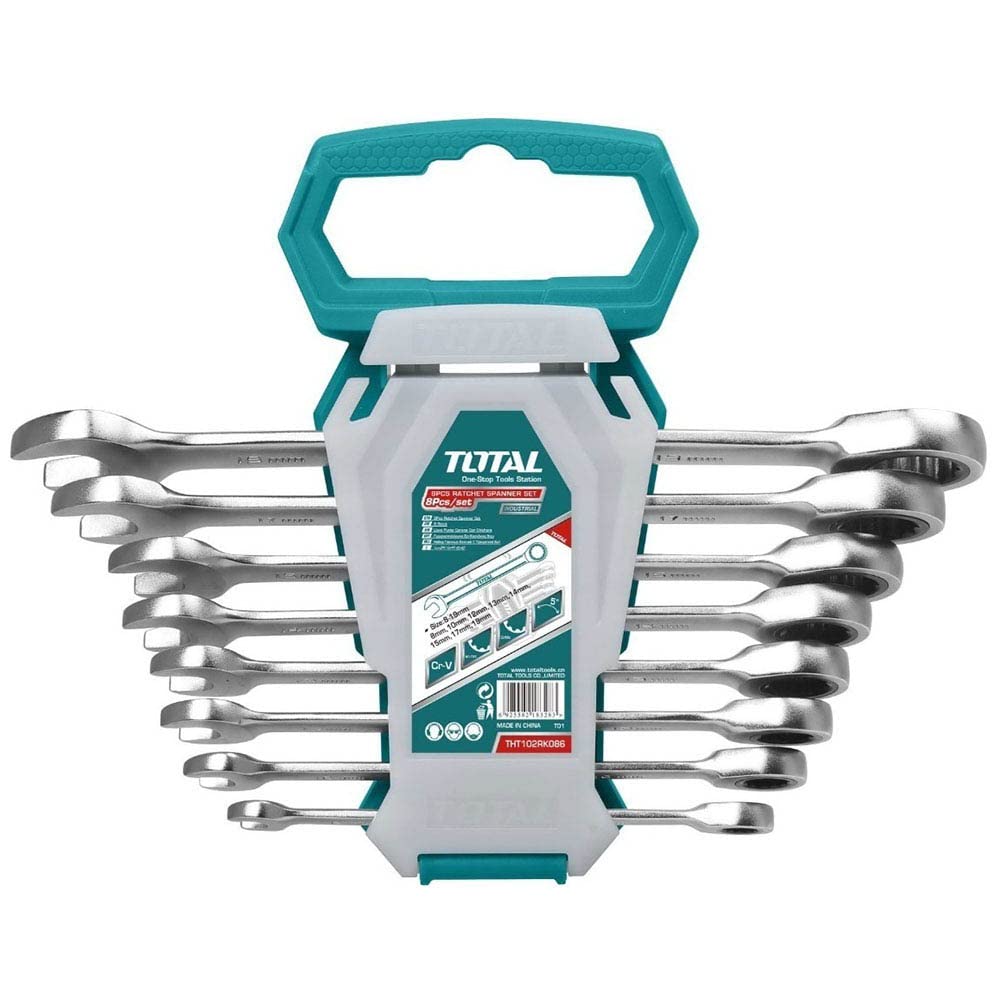 Total tools 8 pcs ratchet spanner wrenches set size 8-19mm -tht102rk086