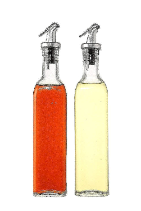 Showay Glass Oil Bottle And Vinegar Pouring Dispenser, Condiment Set, Cruet, Seasoning For Dining Table And Kitchen, Airtight And Non-Drip Bottle Stoppers, Glass - 500Ml (Pack Of 2)