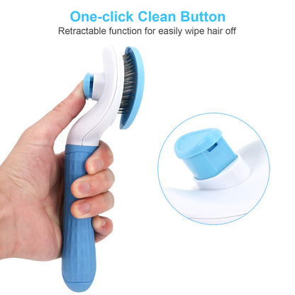 Self-Cleaning Slicker Brush for Pets, Grooming Shedding Brush with One-Press Retractable Bristles, Easy to Clean Dematting Tool for Dogs & Cats with Long or Short Hair, Blue
