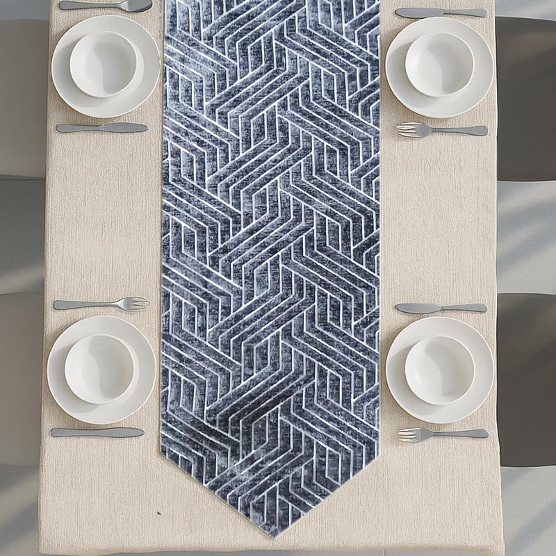INtex Home Table Runner with V-Shaped End, Nadia’s Geometric Design in Heavy Duty Velvet Linen Fabric, Reception Living Room or Special Occasions, 1 Pc - 45 x 160 cm - Café