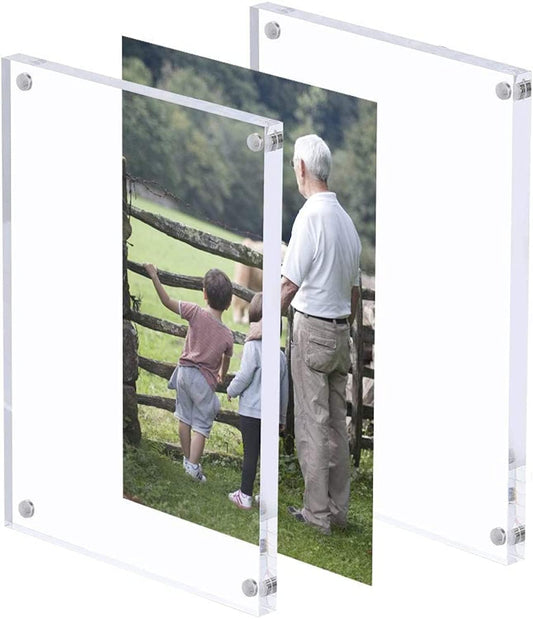 Clear Acrylic Magnetic Photo Frame 12.5 x 17.5 cm, Double-Sided Desktop Picture Display, Free-Standing Thick Frame for Family Memories, Gifts, Office or Home Use