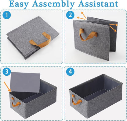 Fabric Multifunctional Large Foldable Linen Closet Organizers With Sturdy Handles Especially Made For Wardrobe Organization Set Of 3 Pieces - Grey