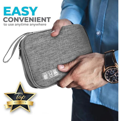 Fabric Rectangle Divided Cable Accessories Organizer Bag With Many Slots And Strong Handle For Personal Supplies Organization - Grey