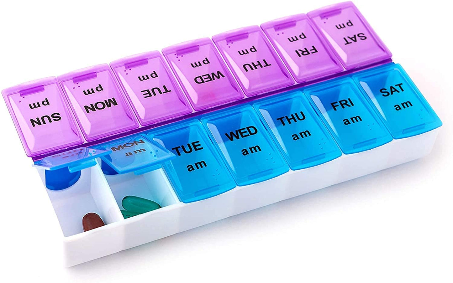 ZIPZAG Pill Medicine Organizer Reminder Storage Box for 7 Days, 2 Layer Pillbox