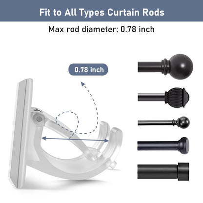 UOCAI Pack of 8 Transparent Self-Adhesive Curtain Rod Holders, No Drilling, Wall Mount, ABS Frame, Stainless Steel Finish