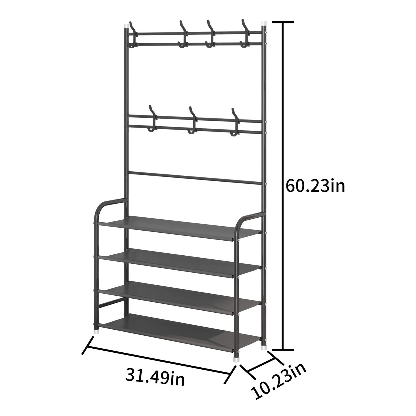 UDEAR Entryway Coat Rack,3-in-1 Hall Tree Multifunctional Storage Shelf with 4-Tier Shoe Bench and 8 Hooks,Easy Assembly,for Entrance Foyer Bedroom Barthroom,Black