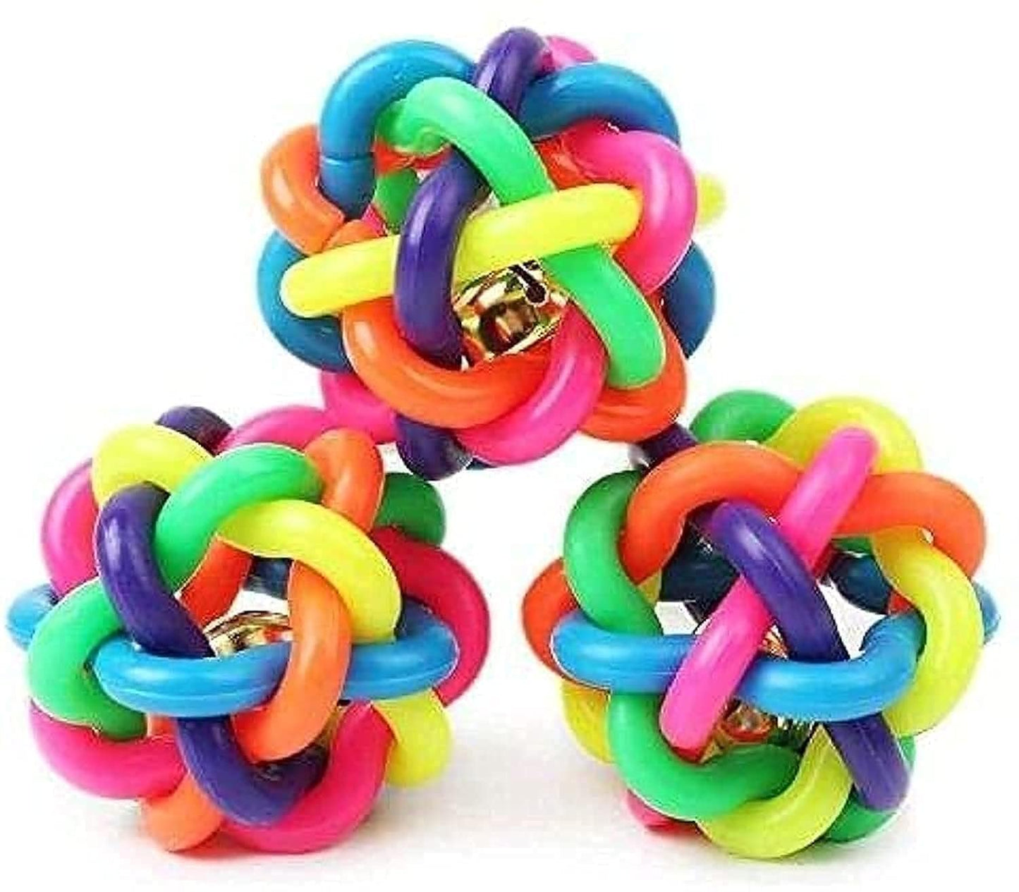Rubber Ball Toy with Bell Inside for Dogs & Cats - Medium- Rainbow