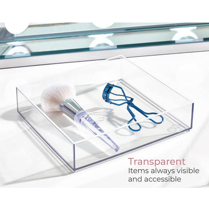 Clear Acrylic Makeup Storage Drawer, Large Square Organizer Tray for Beauty Products and Cosmetics, 20.3 x 20.3 x 5 cm