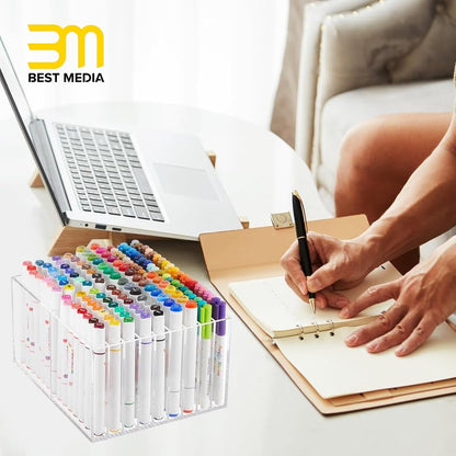 Acrylic Marker Organizer, Clear 126-Capacity Art Marker and Pencil Holder with 18 Compartments, Desktop Display Stand for Pens, Brushes and Office Supplies Storage, Clear