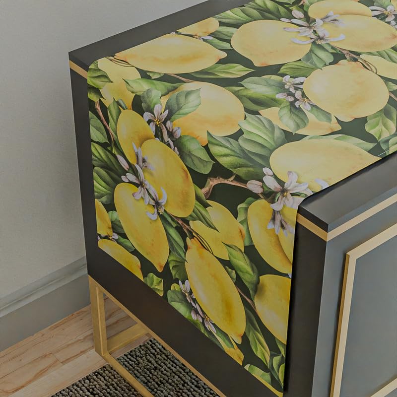 مفرش طاولة يشبه القطن باللون الليموني، قطعة مركزية زخرفية باللون الأصفر الزاهي، 35×140 سم، مثالي لإضافة لمسة مبهجة ومشمسة إلى طاولة الطعام الصيفية أو ديكور المطبخ