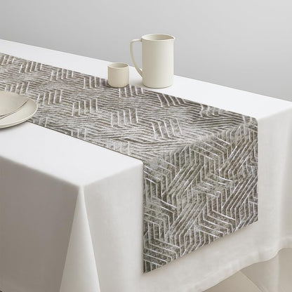 INtex Home Table Runner, Nadia’s Geometric Design in Heavy Duty Velvet Linen Fabric, Elegant Rectangular Accent for Reception Living Room or Special Occasions - 1 Pc- 40 x 130 cm - Café