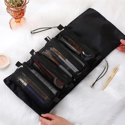 LATIT Toiletry Bag Travel,4 in 1 Waterproof Foldable Makeup Cosmetic Bag, Portable Compact Cosmetic Travel Bag, Small Removable Toiletry Bag for Women and Girls, Black,
