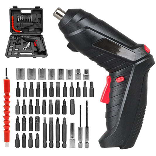 Free wolf Electric Screwdriver 3.6V, Rechargeable Electric Screwdriver Set of 47 Pieces, Rotatable Handle (90°-180°), for Home Improvement and Your DIY Projects (Black)