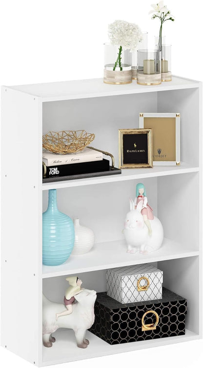 Open Book case with 3 Shelves, 80cm Wide Geometric Wood Design in a Solid White Finish, Contemporary Freestanding Shelving Unit for Storage and Display in Any Room