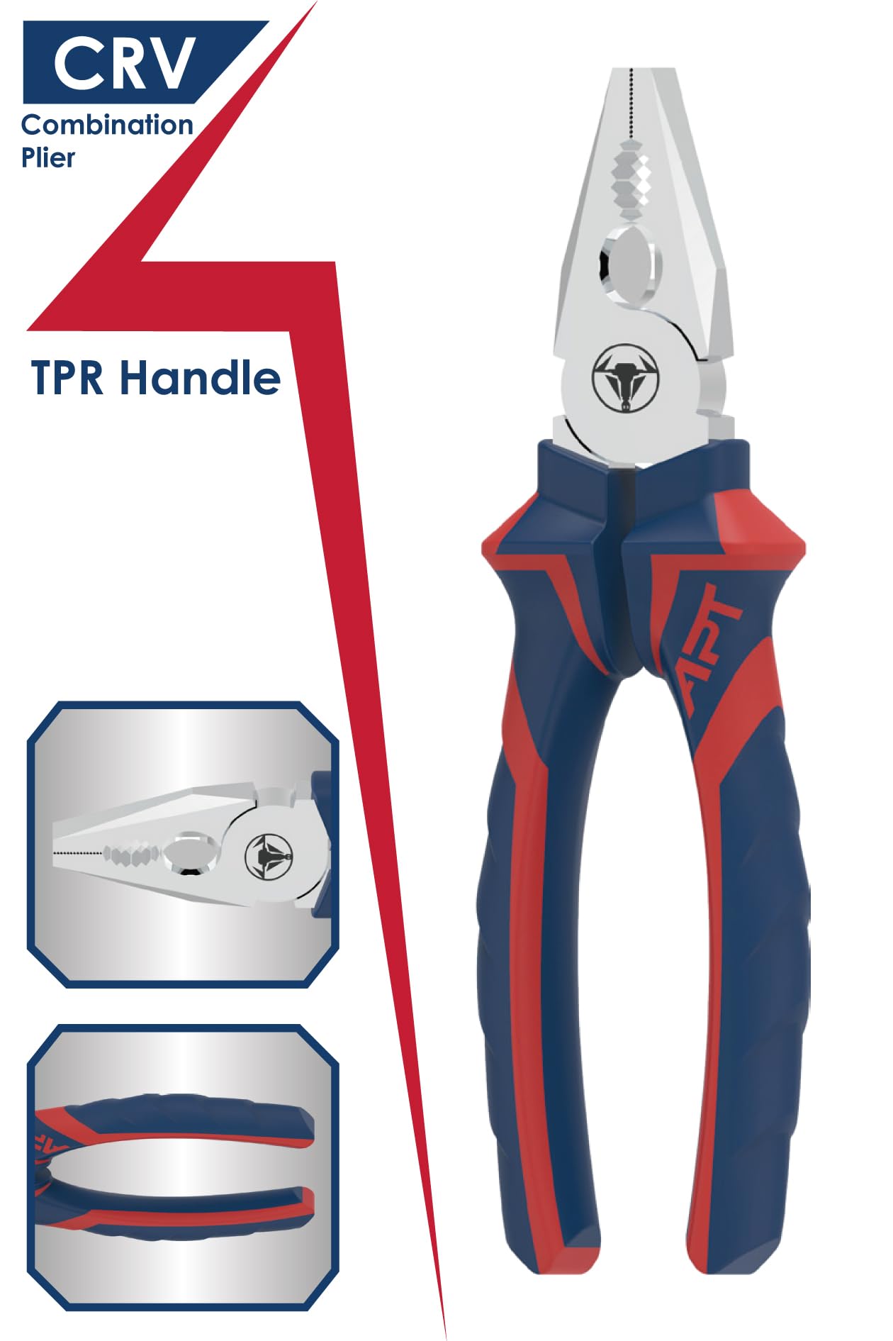 APT XT APT AH1403540-150 Nickel Plated Combination Plier with 2 Color Handle and Red Strap PP Card, 6-Inch Size