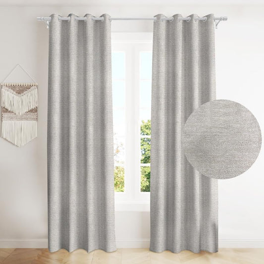 Natural Linen Curtains & Drapes with Steel Grommets, providing Semi-Sheer privacy and Light Filtering for Bedroom-Living Room. 2 Pieces
