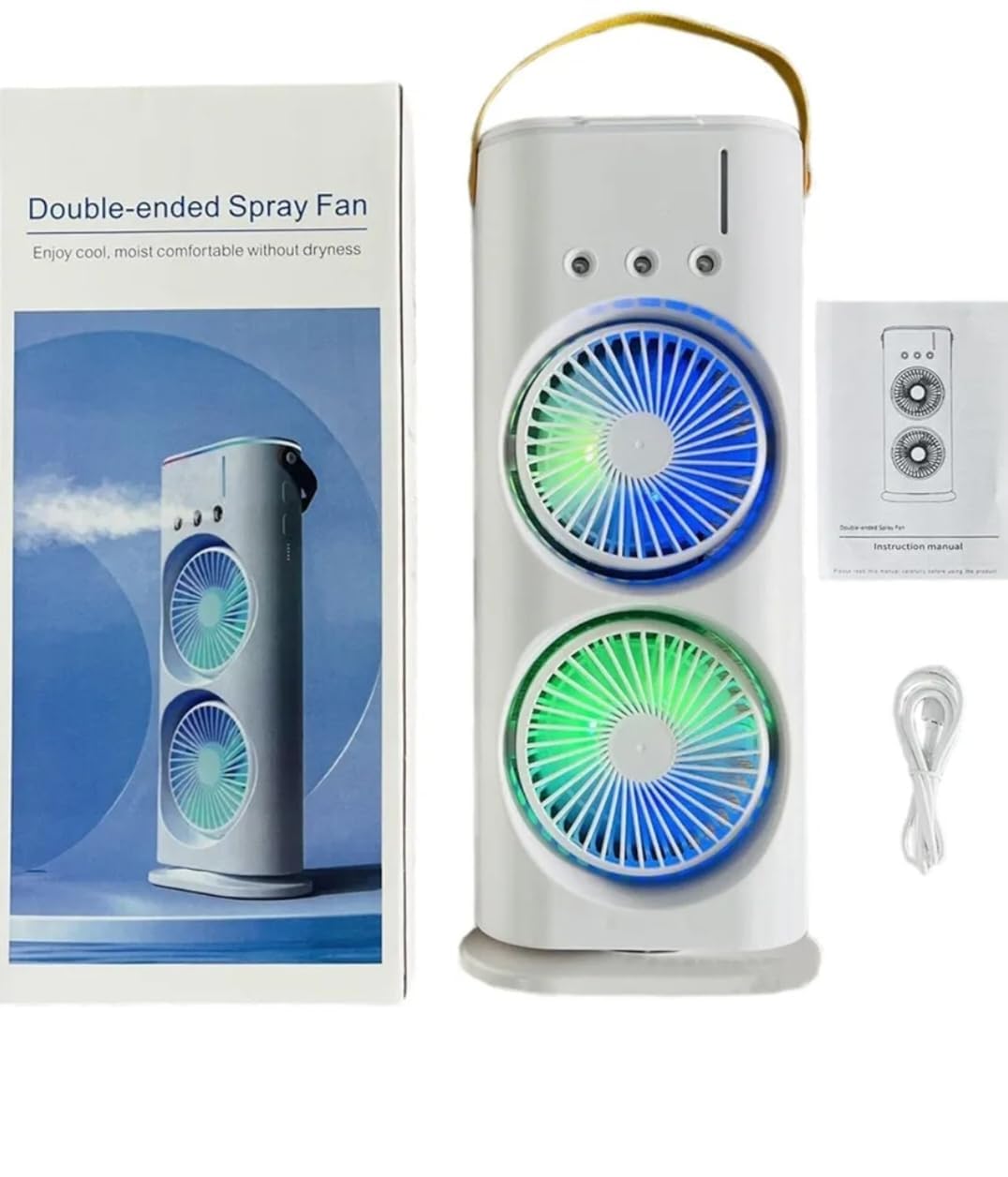 Exxelo 15-Year Warranty Portable Double-Ended Spray Fan: USB Rechargeable Mini Cooling Desk Fan with Water Mist for Office and Home – Ideal for Gifting