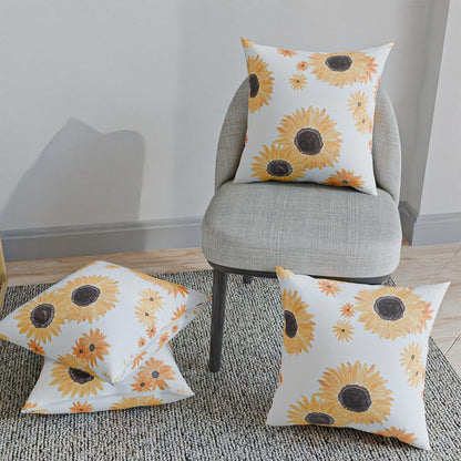 Sun Flower Cushion Cover, made from a soft Cotton-Like fabric in White & Yellow, 40x40 cm, a bright and cheerful decorative pillow ideal for bringing a sunny, positive vibe to any room