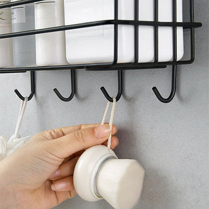 ZIVIK Shampoo Holder Kitchen Organizer Bathroom Shelves with 4 Hook, Hooked Toilet Accessories Storage Shelves Punch-Free Floating Metal Floating Shelf Shower Hanging Basket