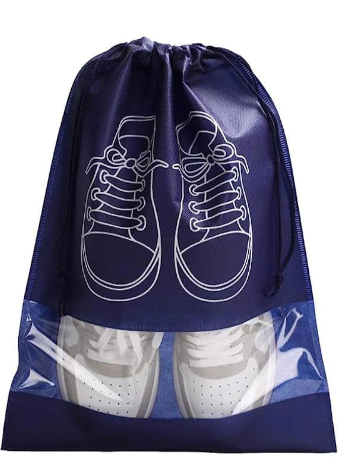 2 dark blue Travel Shoe Bag, Waterproof Dustproof, Transparent Slot and Drawstring for Gym and Travel Use 2 Blue Travel Shoe Bag, Waterproof Dustproof, Clear Window and Drawstring for Gym and Travel.