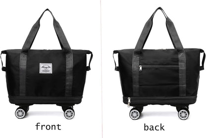 MirajX Travel Duffel Bag with Trolley 4 Wheels for Women | Foldable Extendable Moving Waterproof Sports Handbag | Travelling Organizer Bag (Black)