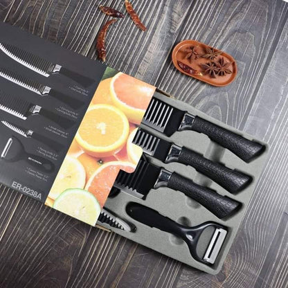Kitchen Knife Set 6 Pieces With Scissors And Peeler Rust Resistant Non-Stick