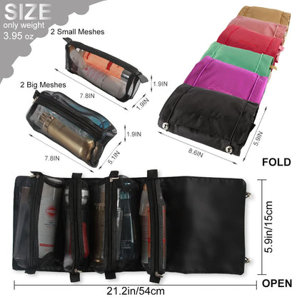 M MUNCASO Hanging Roll-Up Makeup Bag, 4-in-1 Foldable Toiletry Bag for Travel, Removable Storage Bags, Travel Cosmetic Organizer Bag for Women/Men, Black-2