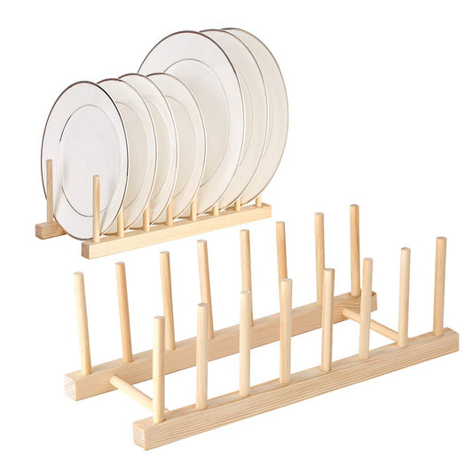 LEBKFT 2 Packs Plate Racks Stand Pot Lid Holder Bamboo Wooden Dish Racks Kitchen Cabinet Organizer Dish Drying Rack for Bowl, Cup, Cutting Board Holder Dish Drainer for Kitchen Counter Top