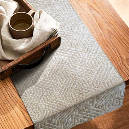 INtex Home Table Runner, Nadia’s Geometric Design in Heavy Duty Velvet Linen Fabric, Elegant Rectangular Accent for Reception Living Room or Special Occasions - 1 Pc- 40 x 130 cm - Café