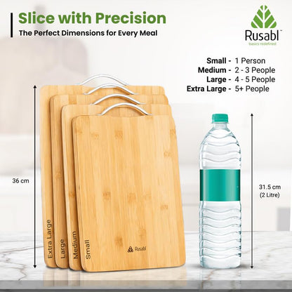Rusabl Bamboo Chopping Board/Vegetable Cutting Board for Kitchen with Metal Handle | Natural Bamboo | Recyclable | Biodegradable (26 x 36 x 1.7 cms, Brown, Extra Large)