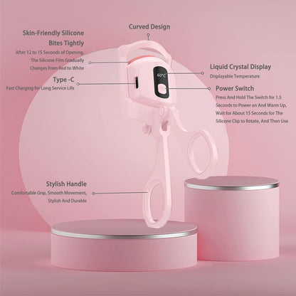 YelaJoy Heated Eyelash Curler, USB Rechargeable, 3 Heat Modes, LCD Display, Pink