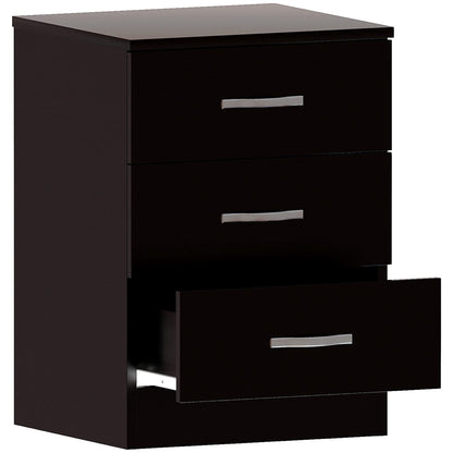 Large 3-Drawer Bedside Cabinet in Black, Chest of Drawers with Metal Handles and Anti-Bowing Support, Riano Bedroom Furniture for Ample Storage, Modern Nightstand