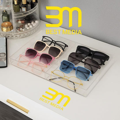 Clear Acrylic Eyeglasses Organizer Tray with 8 Compartments – Multipurpose Storage Display for Sunglasses, Accessories, Drawer or Dresser Use – 35.5 x 24 x 3 cm