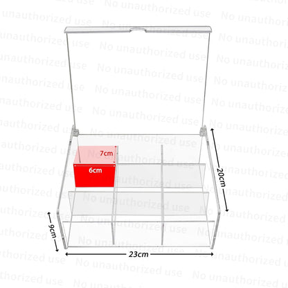 1-Piece Acrylic Tea Bag Organizer Box with Lid, 9 Compartments, Clear Storage for Packets, Condiments, Crafts, and Kitchen Counter Organization