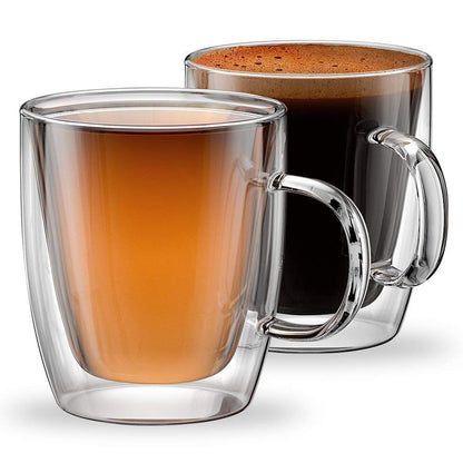 Set of 2 Double Wall Insulated Glass Coffee Mugs for Espresso, Latte, Cappuccino, Thermo Glassware, Modena Collection
