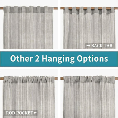 INtex CURTAINS HOUSE Linen Curtains for Living Room, Semi-Sheer Light-Filtering Drapes with White Stripes, Natural Fabric, 2 Hanging Options, 1 Piece - Off-White - 200W x 230L CM
