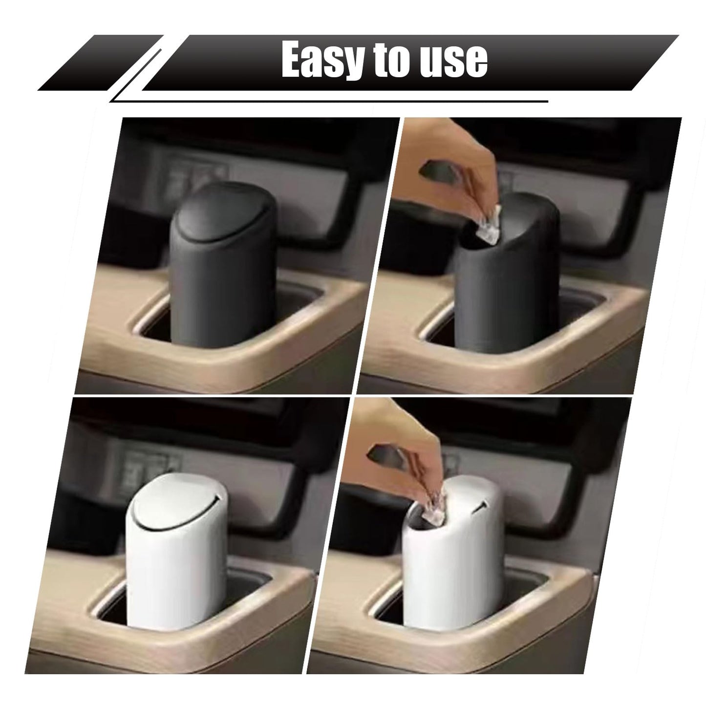 GKmow 1 PC Car Trash Can with Lid, 6.29" x 2.55" Portable Elastic Press Opening Environmentally Friendly Silicone Cup Storage Box, Convenient Modification Accessory, Suitable for Most Models (White)