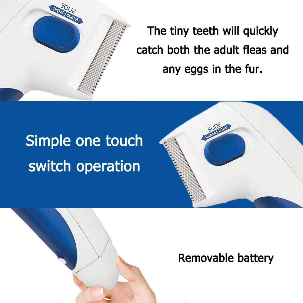 GAMRY Flea Comb for Pets - Head Lice Removal Pet Cleaning As Seen On TV Electronic Comb for Dogs and Cats, Silent