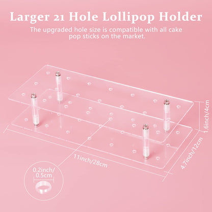 Lollipop Display Stand, Acrylic Cake Pop Holder with 21 Holes, Clear Stand for Lollipops, Cake Pops, Cakepopsicles, for Wedding, Birthday, Baby Shower, Party Dessert Table Presentations