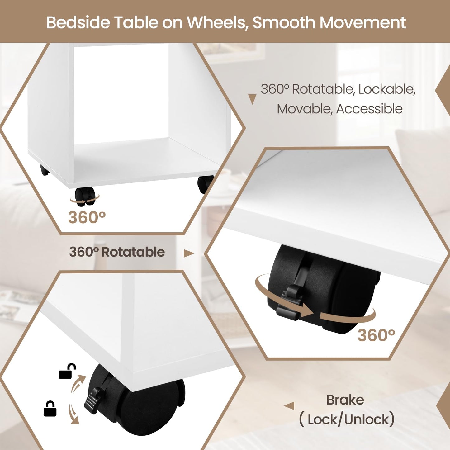 Printer Stand with Wheels in White, Mobile Office Cabinet with 2 Compartments, Engineered Wood Under-Desk Stand with Brakes, 40x35x55cm, Versatile Storage Trolley