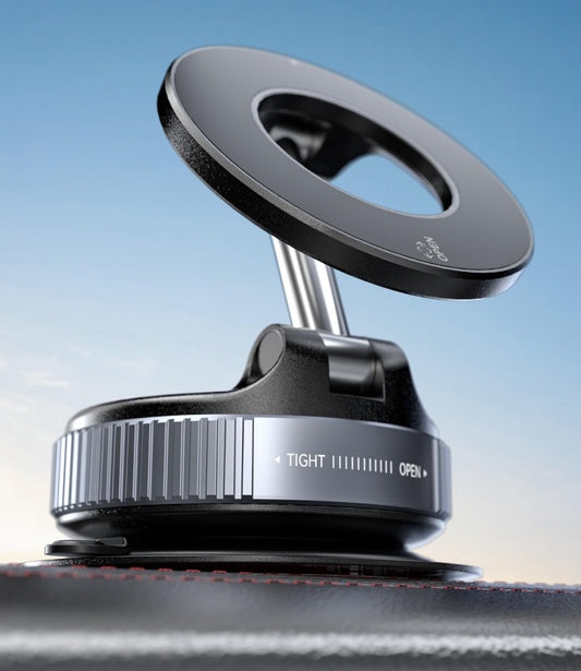 ALAFLY Car Mobile Phone Holder with Vacuum Suction Cup, Compatible with MagSafe, 360° Adjustable and Foldable Magnetic Phone Holder for Car/Windshield/Glass/Any Smooth Surface - Black