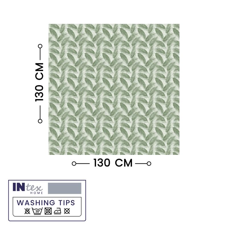 INTEX HOME Linen Velvet Table Cloth, Bella Leaf Pattern, Premium Soft Fabric, 130W×130L CM, Turquoise, Elegant Dining and Living Room Decor, Durable Protection for Daily Use and Special Occasions