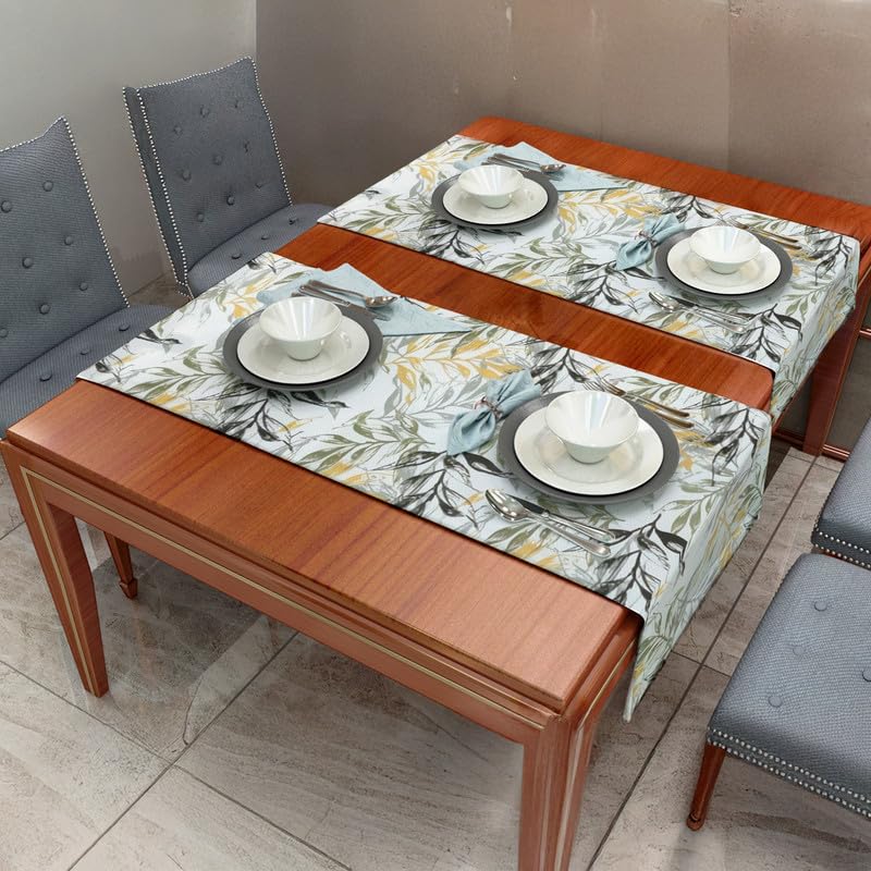 INtex HOME Linen Velvet Table Runner, 45 x 130 cm, Modern Leaves Design, Elegant Rectangular Tablecloth for Dining, Living Room and Kitchen, Soft, Durable - Café x Brown - Single Piece