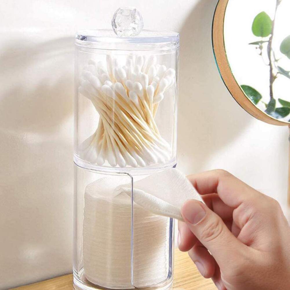 2 in 1 Clear Acrylic Cotton Swabs Holder Makeup Pads Container Makeup Organizer with Lid Cosmetic Jars Bathroom Storage Dispenser Case for Cotton Pads Swabs Q-Tips