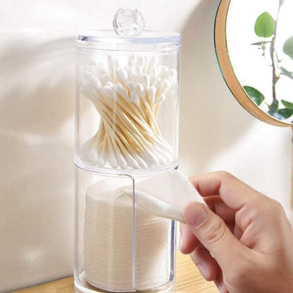 2 in 1 Clear Acrylic Cotton Swabs Holder Makeup Pads Container Makeup Organizer with Lid Cosmetic Jars Bathroom Storage Dispenser Case for Cotton Pads Swabs Q-Tips