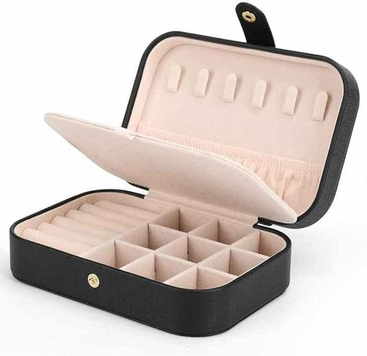 ozon Small jewelry box for women girls, PU leather Travel Jewelry Organizer Case, Portable Jewellary Storage Holding Display for Ring Earrings Necklace Bracelet Watch Men Kids Gift (black)