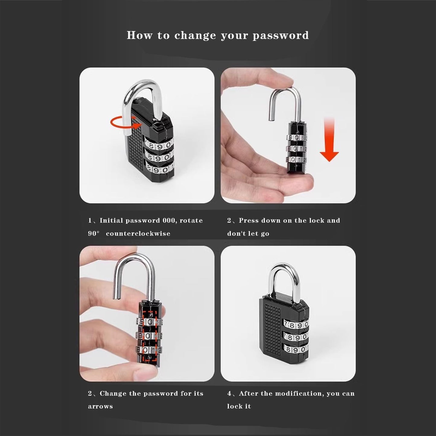 3-Digit Combination Padlock, Waterproof Combination Lock, Waterproof Metal and Plated Steel Combination Clasp