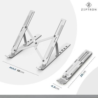 ZEPTRON Kotuday foldable portable aluminium laptop stand | desk stand with 6 level height adjustment | compatible for 11 inch/11.6'' /13.3 inches/14 inch/15 inch/15.6'' laptops notebooks